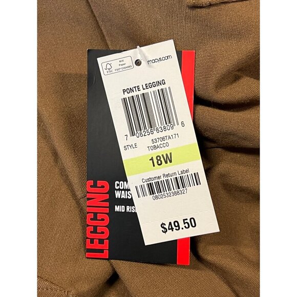 Style & Co Woman Ponte Legging 18W 18 Tobacco Mid Rise Comfortable Waist New - Picture 6 of 7